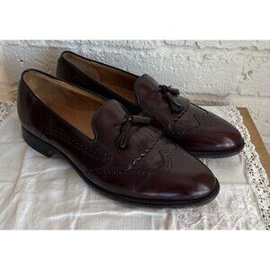 Johnston Murphy Loafer Mens 11B Burgundy Leather Kiltie Tassel  Wingtip Oxford